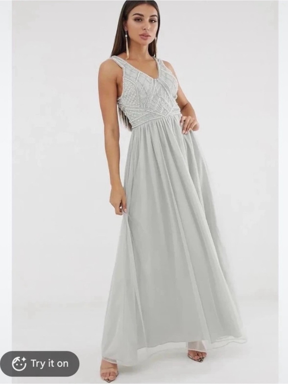 ASOS Silver-Beaded V-Neck Maxi Dress